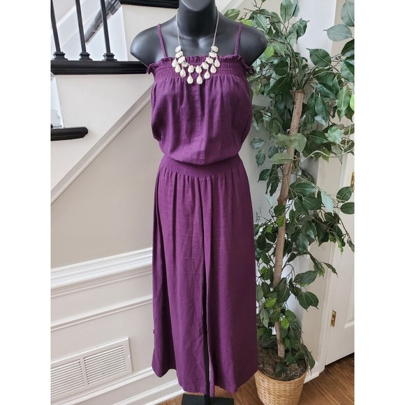 Fashion Love Women's Purple Solid Cotton Square Neck Sleeveless Jumpsuit Size S - Picture 1 of 12